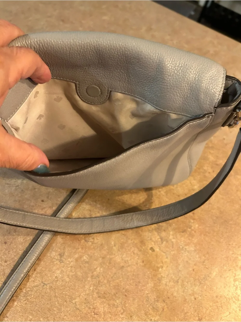 kate spade Light Gray Pebbled Leather Crossbody Flap Bag